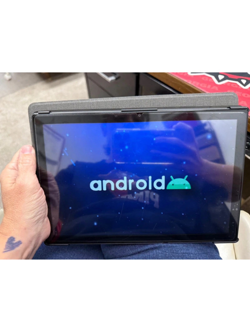 Android Tablet with gray carrying case